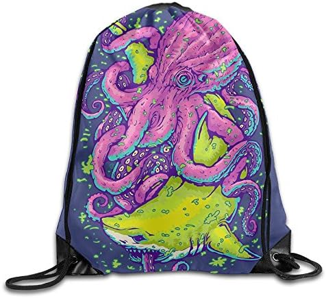 CUW BBCUW Octopus And Shark Classic Drawstring Backpack Gym Sackpack For Men &amp; Women School Travel Bag