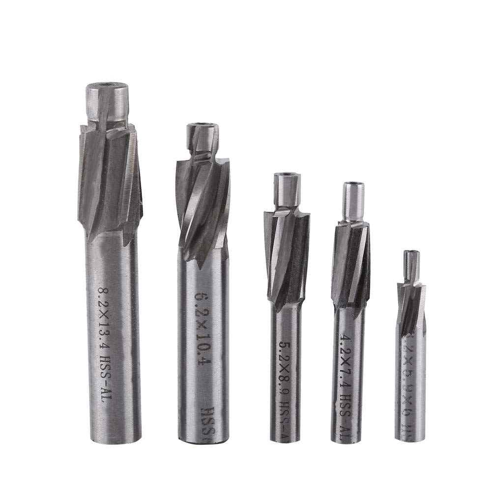 Milling Cutter, 5Pcs HSS-AL M3-M8 4 Flutes Countersink End Mill Cutter Slot Drill Bits Tool Drill Milling Bits for Milling of Copper,Aluminum,Steel,Cast Iron