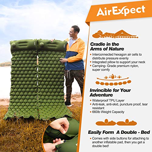 AirExpect Camping Sleeping Pad with Built-in Pump Upgraded Inflatable Camping Mat with Pillow for Backpacking, Traveling, Hiking, Durable Waterproof Compact Ultralight Hiking Pad (Green) - Thumbnail 4