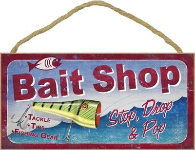 Bait Shop. Stop, Drop & Pop 5" x 10" PVC plaque, sign - Features the artwork of JQ Licensing