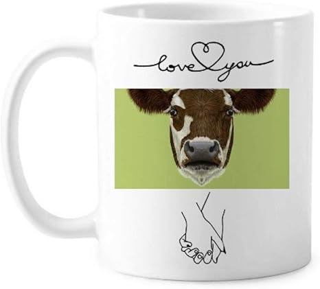Amazon Co Jp 茶色と白の国内酪農牛の動物 恋人のマグカップ白陶器のカップ柄のギフト ホーム キッチン