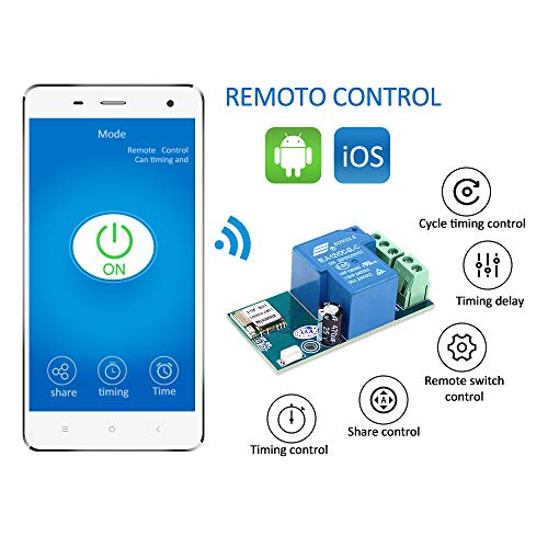PEMENOL 12V WiFi Relay Switch Module Wireless Inching & Self-Locking WiFi Smart Relay Switch for DIY Smart Home Turn on PC Garage Door Compatible with iOS Android 2G/3G/4G Network