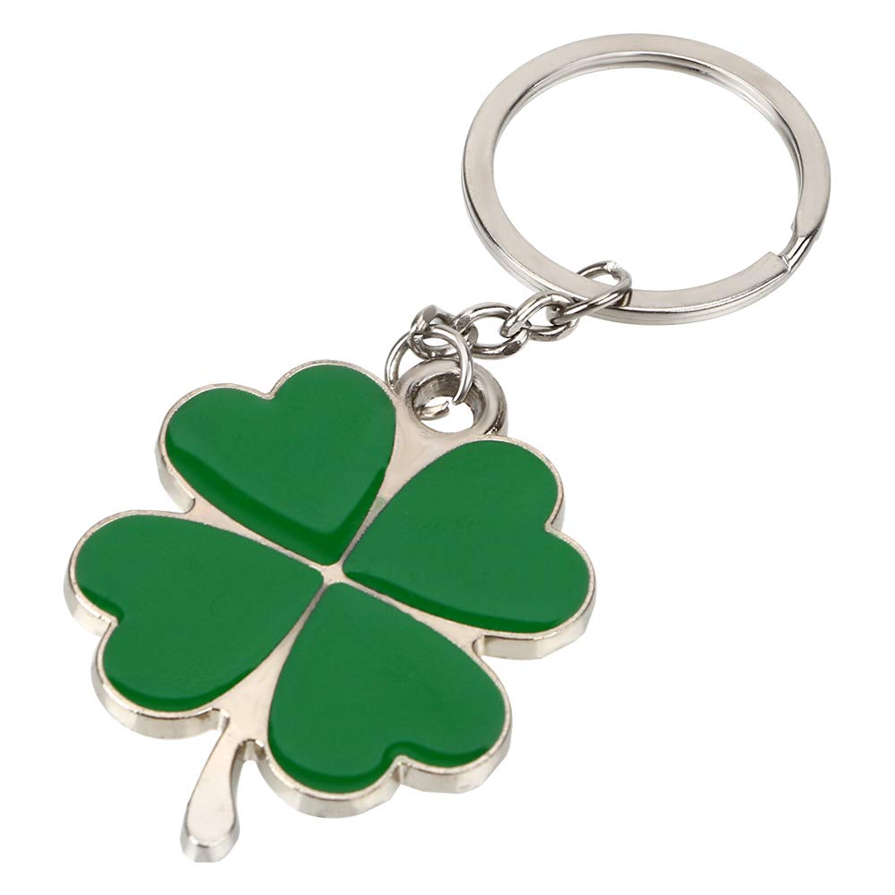IKAAR Keyring Four-leaf Clover Key Rings Purse Bag Pendants Car Styling Steel Stainless Green Leaf Keychain Keyring Lucky Key Chain