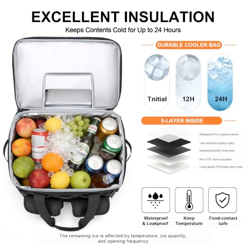 Youngoa Portable Cooler, 40L Large Foldable Beach Cooler, Portable Thermal Bag, Waterproof Leakproof Isothermal Bag