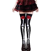 DONCIDAY Rose Skeleton Knee High Socks – Black Day of The Dead Over Knee Leggings Halloween Stockings