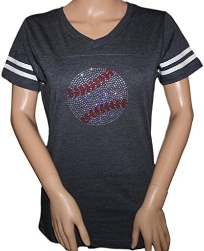 FanGarb Womens/Girls Rhinestone Bedazzled Navy Baseball v-Neck Tee Shirt XXLarge