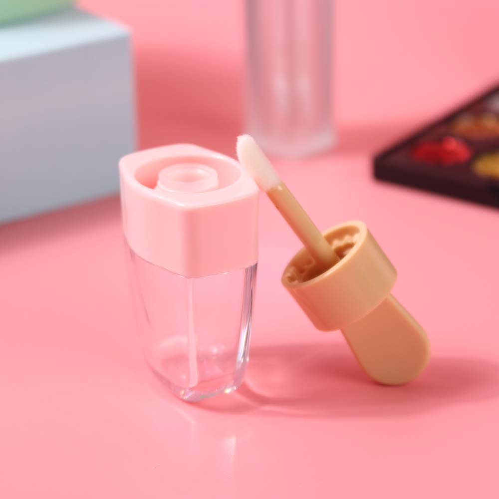 RONRONS 6 Pieces 8ml/0.27Oz Pink Ice-cream Shaped Lip Gloss Tube Containers with Rubber Plugs Empty Clear Mini Refillable Lip Liquid Oil Balm Bottles DIY Cosmetic Sample Bottle : Beauty