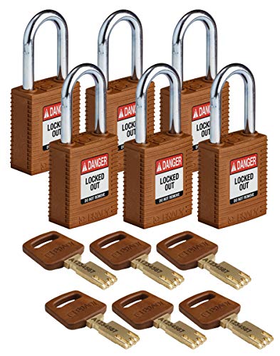 Brady SafeKey Lockout Padlock - Nylon - Brown - 1.5" Steel Shackle Vertical Cle…