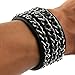 HZMAN Punk Rock Biker Link Chain Black Leather Bracelet Cuff Wristband Gothic (3 Rows of Chain)