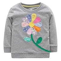 Fiream Girls Cotton Crewneck Cute Embroidery Sweatshirts(120Grey,4T)