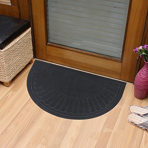 Half Round Door Mat Entrance Rug Floor Mats Set of 2, Waterproof Floor Mat Shoes Scraper Doormat, 18''x30'' Patio Rug Dirt Debris Mud Trapper Out Door Mat Low Profile Washable Carpet (Black-2 Pack)