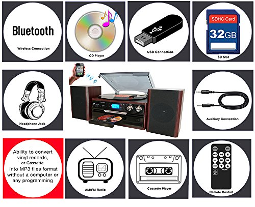 8-in-1-Boytone-BT-24DJM-Turntable-with-Bluetooth-Connection-3-Speed-33-45-78-Rpm-CD-Cassette-Player-AM-FM-USB-SD-Slot-Aux-Encoding-Vinyl-Radio-Cassette-To-MP3-Remote-control