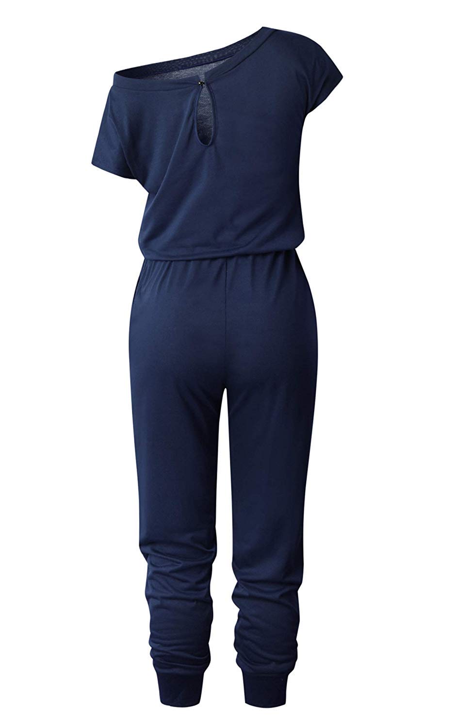 Pant Suits for Women - Cute One Off Shoulder Jumpsuits with Pockets Medium Navy Blue