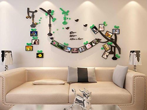 Large Family Tree Photo Frames Plastic Wall Decal - The Sweetest Highlight of Your Home and Family, EAST, West, Home is Best (43(H) x 78(W) inches, Black and Green)
