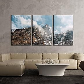 3 Piece Canvas Wall Art - Winter Landscape with Mountain Peak Covered by Snow and Cloud - Modern Home Art Stretched and Framed Ready to Hang - 16"x24"x3 Panels