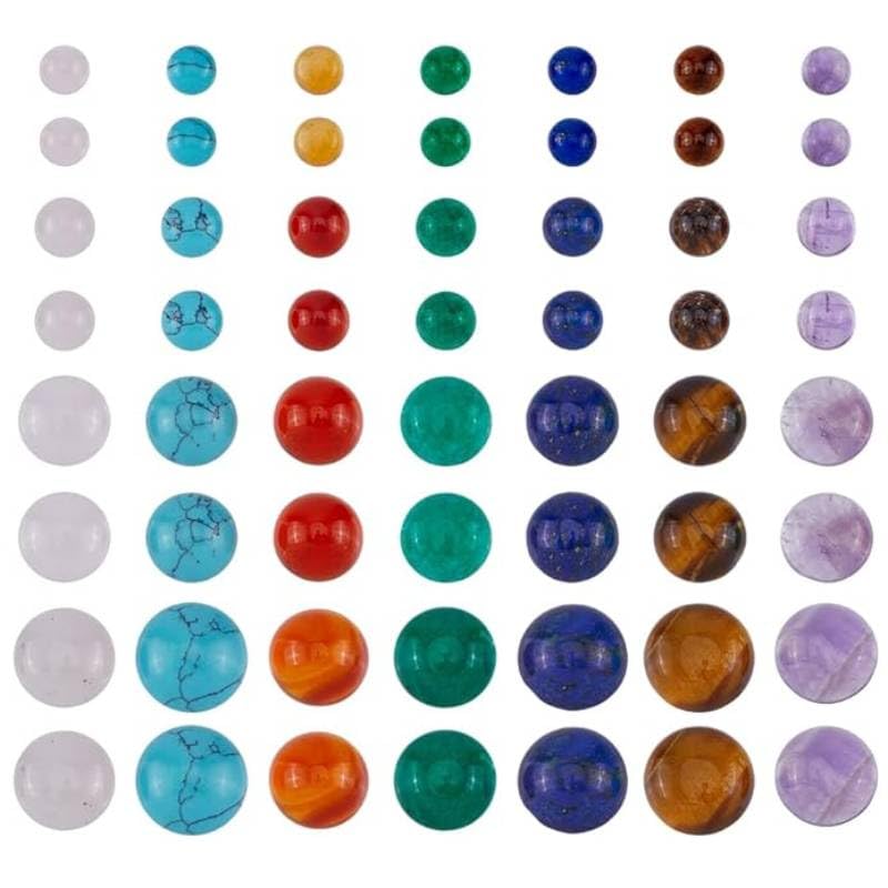 SUPERFINDINGS 56Pcs 7 Colors Natural Cabochon Gemstone 4 Sizes Half Round Dome Flatback Quartz Stone No Hole Stone for Earring Necklace Jewelry Making DIY Craft Handmade