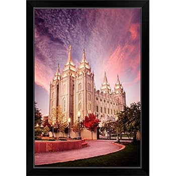 CANVAS ON DEMAND Salt Lake Temple, Pink Sunrise, Salt Lake City, Utah Black Framed Art Print, 23
