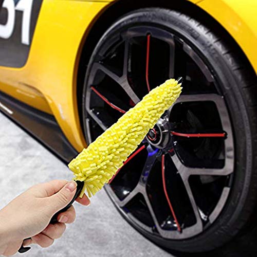 Voberry@ Sponge Car Wheel Cleaner Brush, Car Wash Sponges Tools, Plastic Handle Car Washing Brush Tire Rims, Vehicle, Motorcycle, Bicycle, Engine, Exhaust Tip (Yellow) (2)