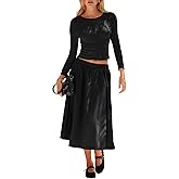 UNIANKIYA Womens 2 Piece Skirt Sets Button Down Knit Cardigan Sweater And Elastic Waist A Line Midi Skirt Vacation Outfits