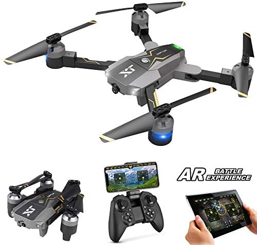 Drones with Camera Live Video, Atoyscasa FPV RC Drone with 720P HD Wi-Fi Camera 2.4GHz 6-Axis Gyro Foldable Quadcopter for Kids Beginner, Altitude Hold, Headless Mode, AR GAME (Grey X-PACK 8)