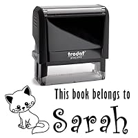 Black Ink, Personalized Cute Cat Self Inking Stamp. This Book Belongs To Kid