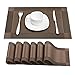 Prunend Heat-resistant Placemats Stain Resistant Anti-skid Washable PVC Table Mats Woven Vinyl Placemats, Set of 6 (brown)