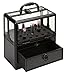 Seya Beauty Professional 18 Nail Polish & Lipstick Clear Panel Makeup Artist Organizer Cosmetic Case w/ Slide Out Drawer (Black)