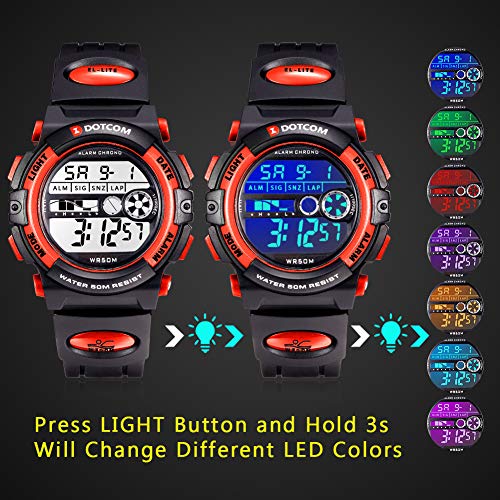 Digital Watch for Kids, Outdoor Sports Camping Swimming Boys and Girls Watch Waterproof Electronic Wrist Watch for Children with Time, Date, Calender, Alarm, LED Light, Stopwatch Functions