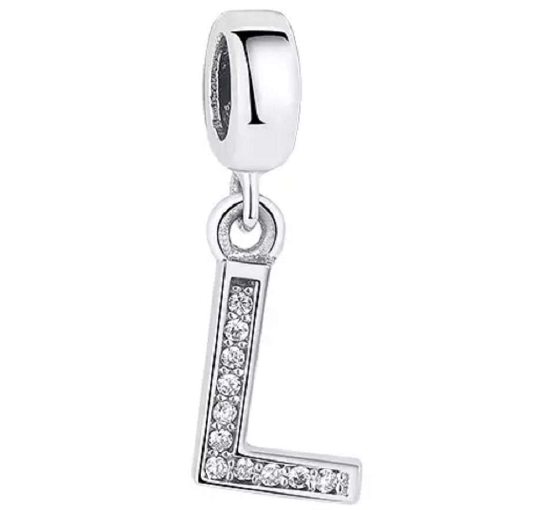 FeatherWish Letter L Alphabet Name Charm Sterling Silver 925 Fits And Compatible With Pandora Bracelets Gift For Friend Family Daughter Wife Birthday Christmas (Letter L)