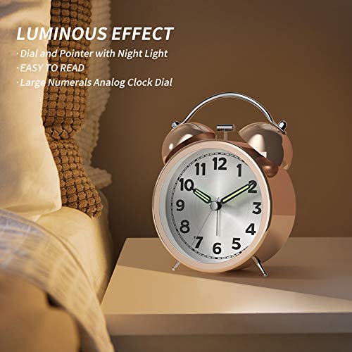 Kpin Double Bell Alarm Clock with Battery Operated, Glow in Dark Hands