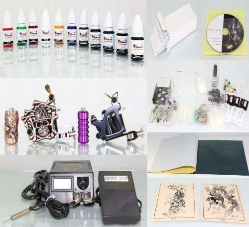 Deluxe Complete Tattoo Kit 4 Machine Gun Power Supply 50 Needles 20 Color Inks (K4)