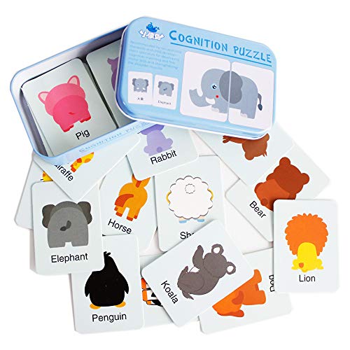 Baby Infant 32pcs Flash Card Jigsaw cognition Puzzle Shape Matching Puzzle Cognitive Learning Early Education Card Learning Toys in a Box - Animal