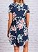 ZESICA Women's Crew Neck Short Sleeve Floral Shift Dress with Pockets Navy Blue Large