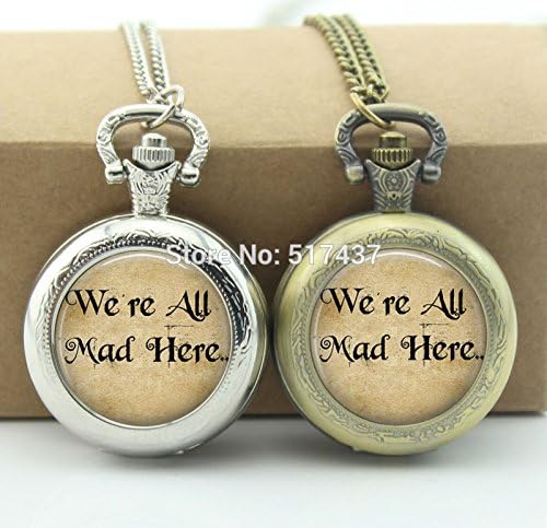 Pretty Lee Alice In Wonderland Pocket Watch We Are All Mad Here Jewelry Glass Locket Necklace Vintage Pocket Watch Necklace