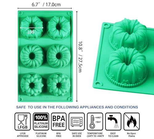 Zorazio 6-Cavity Fluted Tube Cake Pan,3Pcs Silicone Cake Pan, Non-stick Mix Mini Baking Mold for Cupcake Cornbread Brownie Jello