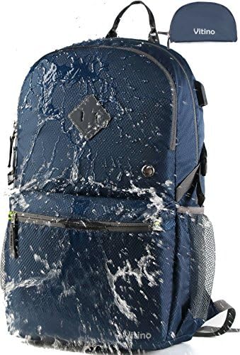 Vitino Backpack With USB Charging Port Water Resistant Lightweight Packable Backpacks for Travel Hiking - Basic Bag for Women Men (Blue)