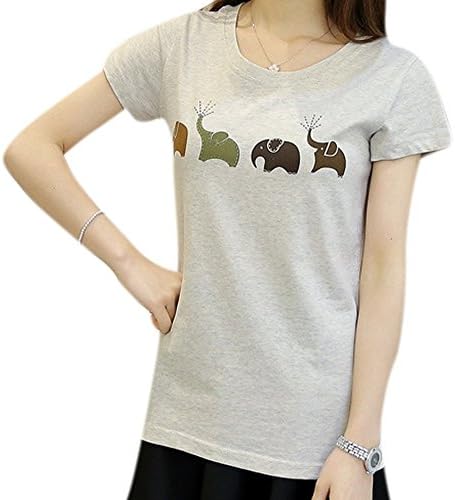 Krralinlin Women's Cotton Short Sleeve T-shirt Elephant Printed Blouses Tops