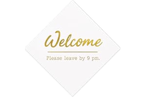 20 PCs Welcome Please Leave by 9PM Funny Cocktail Napkins - 6.5''×6.5'', Bachelorette, Bar, Gold Party Supplies
