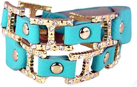 4031124 Buckle Faux Leather Wrap Bracelet Rhinestones Fashion Design