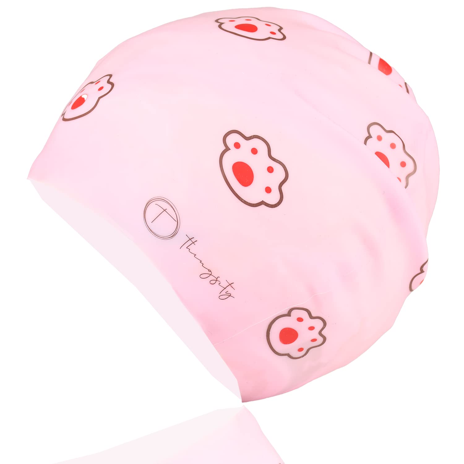 THINGSITY Kids Swim Cap - Comfortable and Durable Waterproof Hat for Long and Short Hair, Beats Chlorine, Non-Slip Lining and Waterproof Design and Protection (Pink Paws)