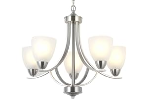 VINLUZ 5 Light Contemporary Chandeliers Brushed Nickel Modern Light Fixtures Ceiling Hanging Industrial Pendant Lighting for Foyer Bedroom Dining Room Bathroom