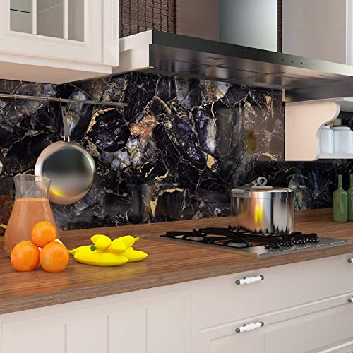 Livelynine 197 X 36 Inch Wide Contact Paper Gold and Black Marble