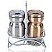 Salt and Pepper Shakers with Stand, Elegant Stainless Steel Salt and Pepper Dispenser with Adjustable Pour Holes