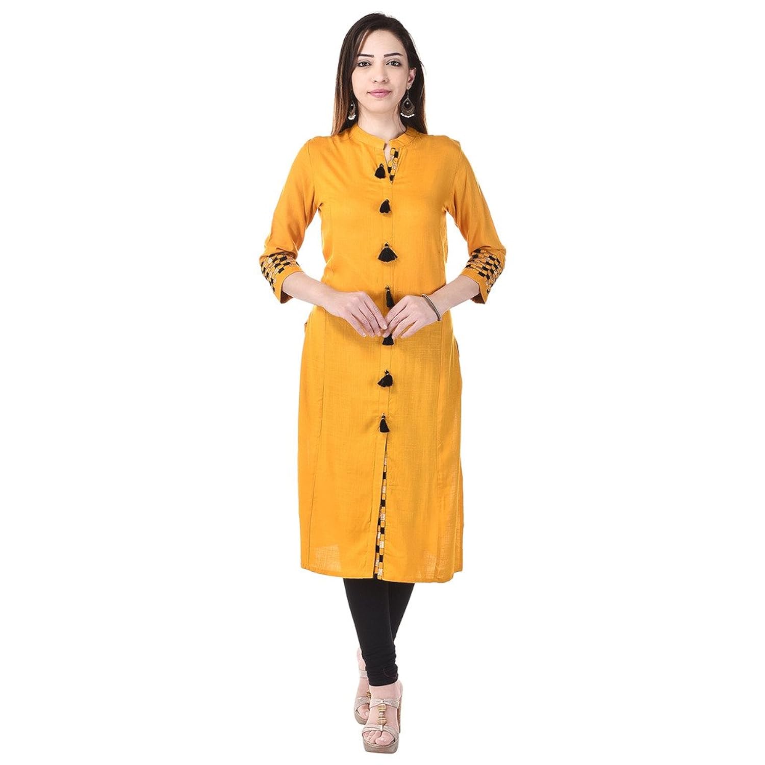 vaachi women's cotton embroidered kurti (vc022yellow_p)