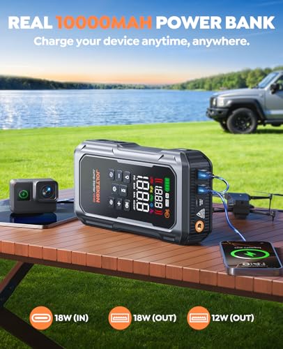 JOLTEKON 6000A 160PSI 9-in-1 Car Battery Jump Starter with Air Compressor & Air Blower (All Gas 12L Diesel), Battery Jumper Starter Portable Jump Box for Car Battery with 800LM Light/18W Fast Charge