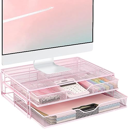 Spacrea Computer Monitor Stand for Desk with 2 Drawers, Metal Monitor ...