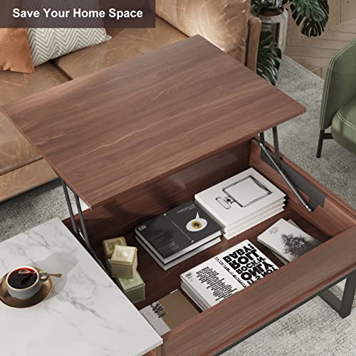 Tbfit Lift Top Coffee Table with Storage, Retro Lifting Coffee Tables for Living Room, Smart