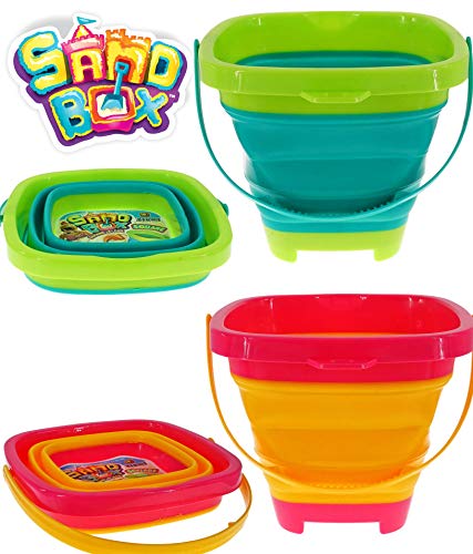 image for JA-RU Collapsible Bucket Expandable Beach Sand Pail (Pack of 1 Random 