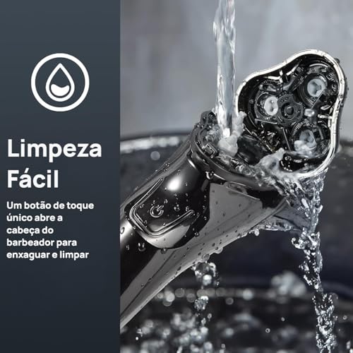 Aparelho de Barbear Elétrico Masculino Sem Fio, Barbeador Rotativo à Prova d’Água para Uso Seco e Molhado, Carregamento USB Rápido, Aparador Pop-up, Lâminas de Precisão, Preto