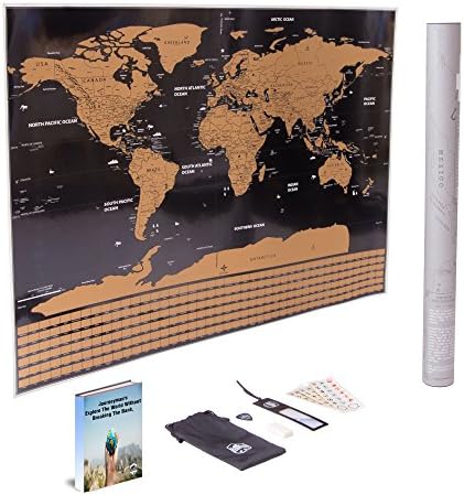 Scratch Off World Map Hard Paper Poster Deluxe 2018 Edition 32x24 | Scratch-able Country Flags, US States and Countries Outlined-Tool Kit, E-Book | Track Your Adventures | Perfect Gift for Travelers